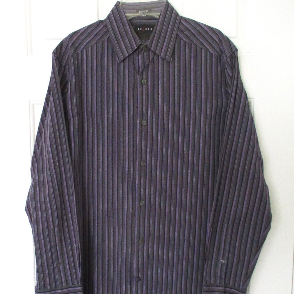 Axcess Mens L/S Purple Gray Cotton Dress Shirt - Size 14.5/31-32 or Small